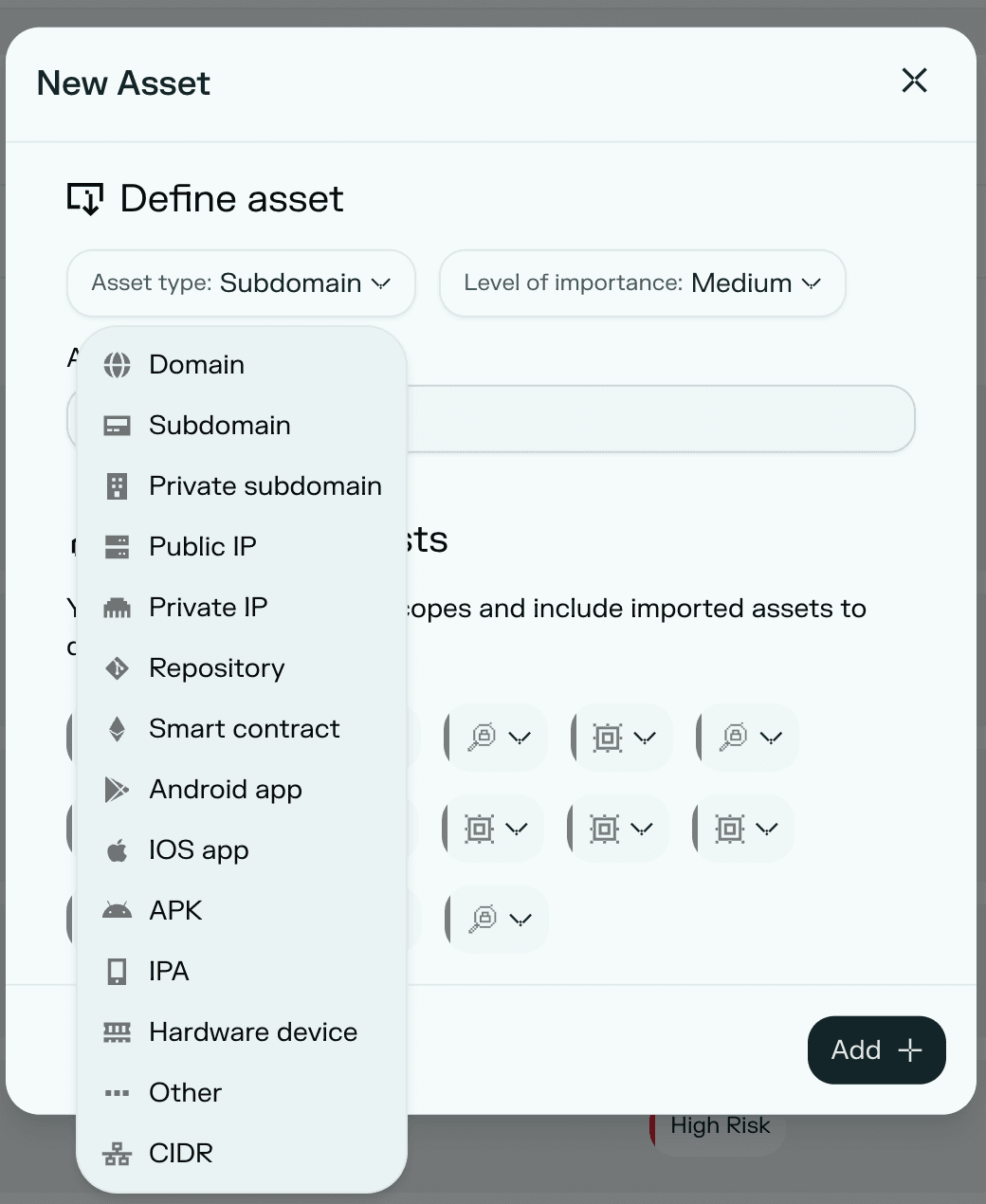 Add assets dropdown