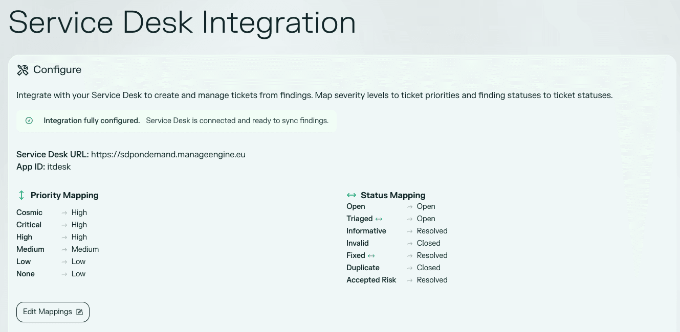 Finding severity and status mapping configuration