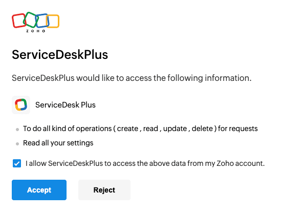 Zoho authentication page