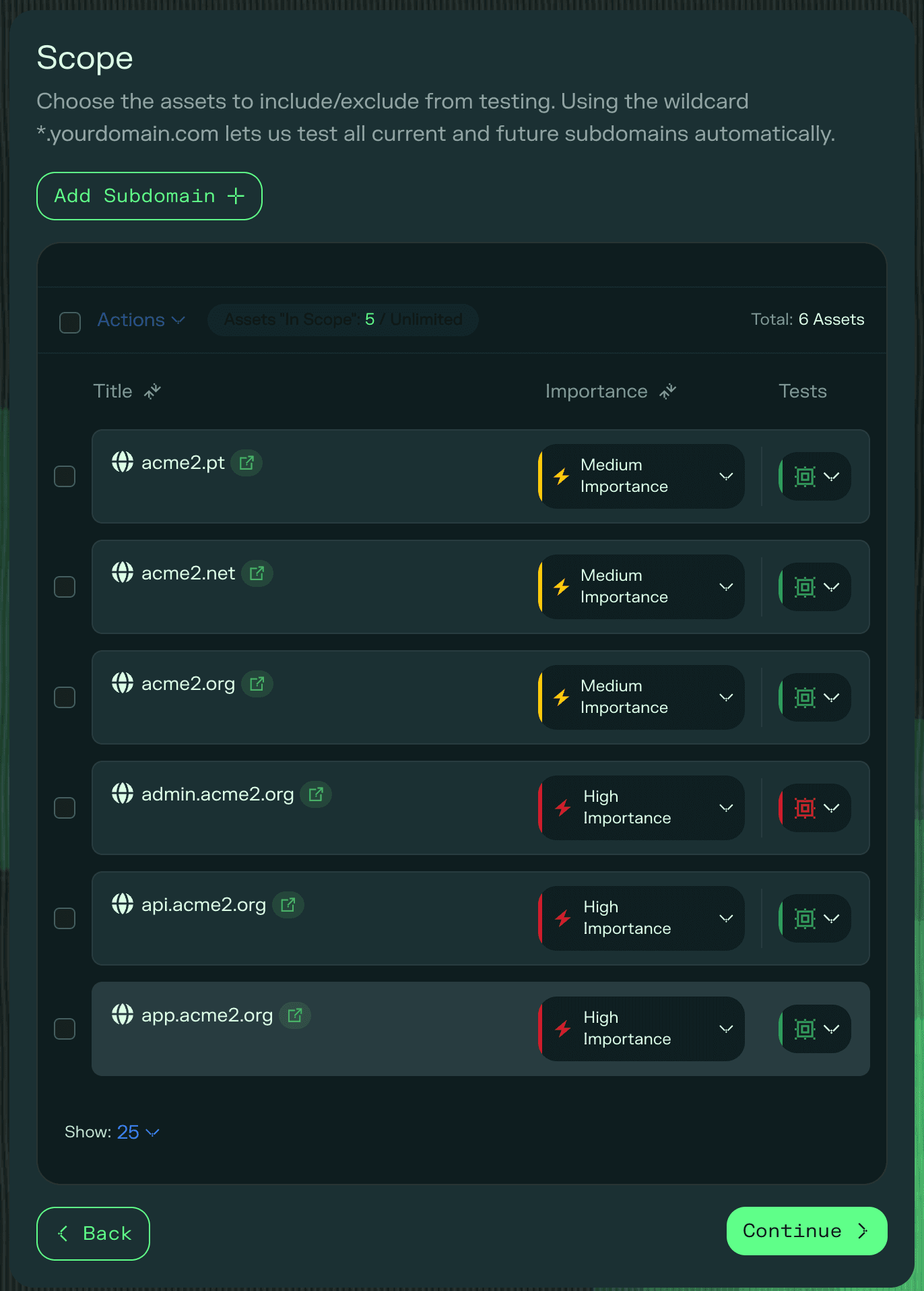 Select assets in scope