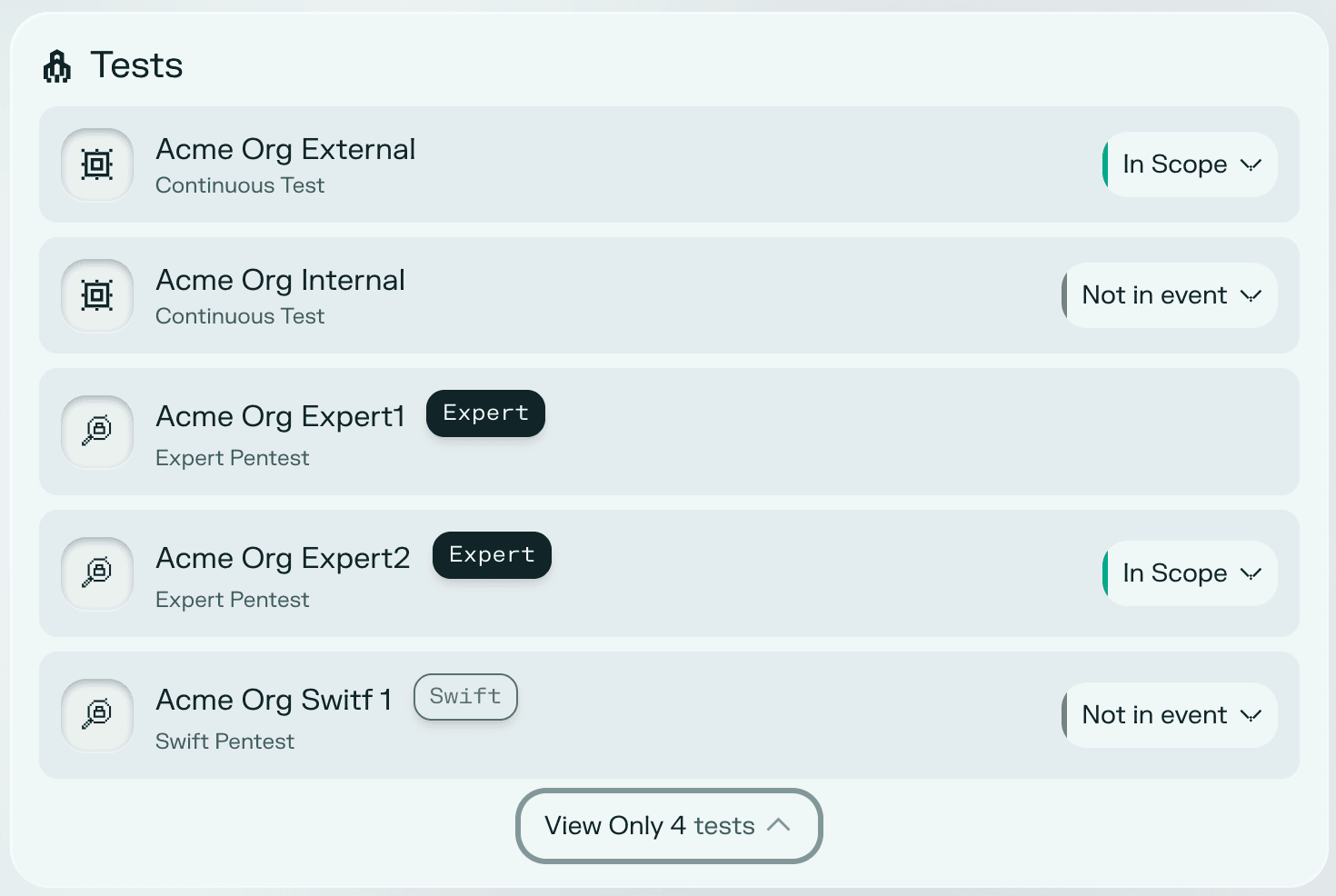Asset test scope — in scope, out of scope and not in test