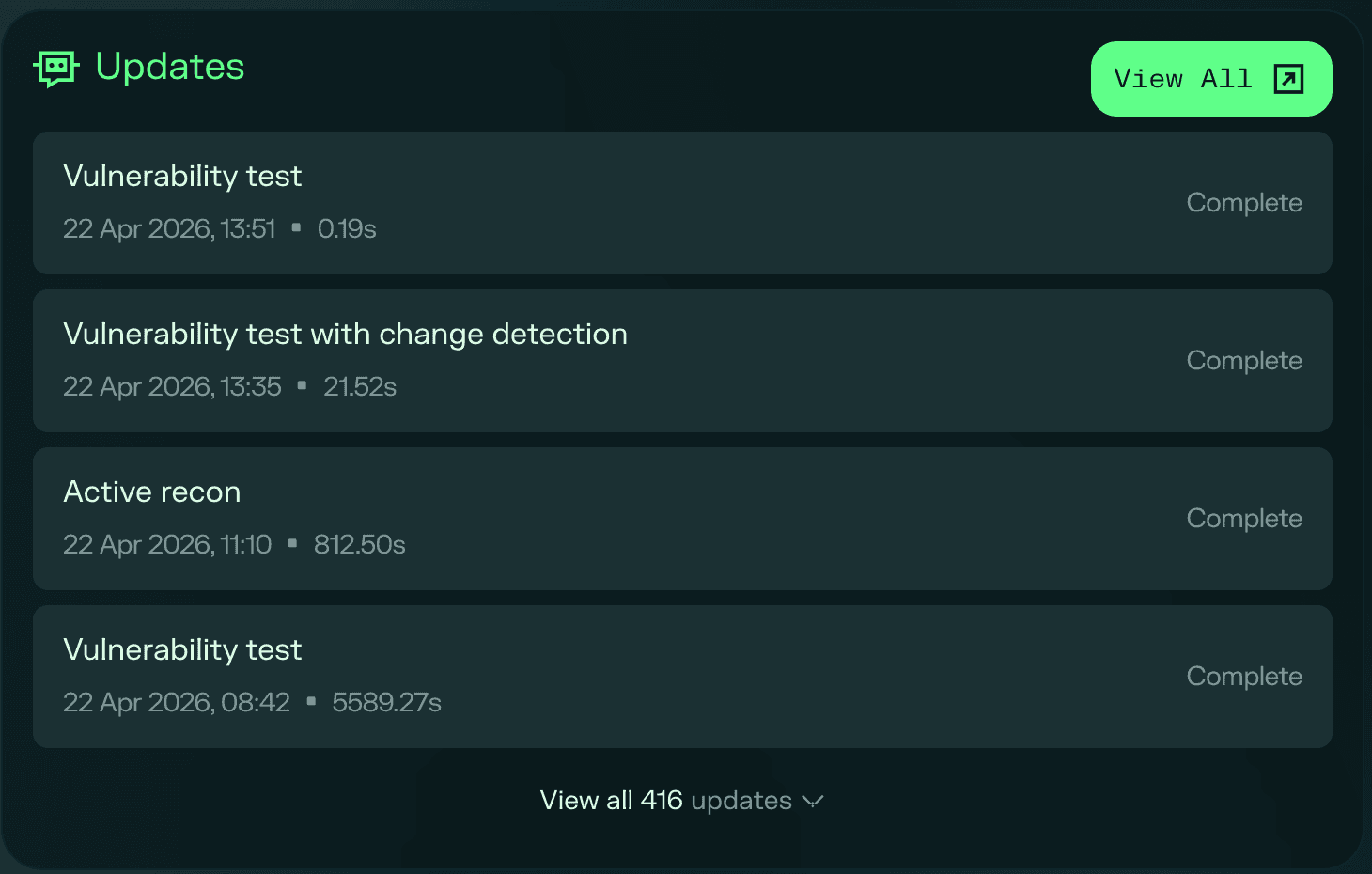Test details activity log