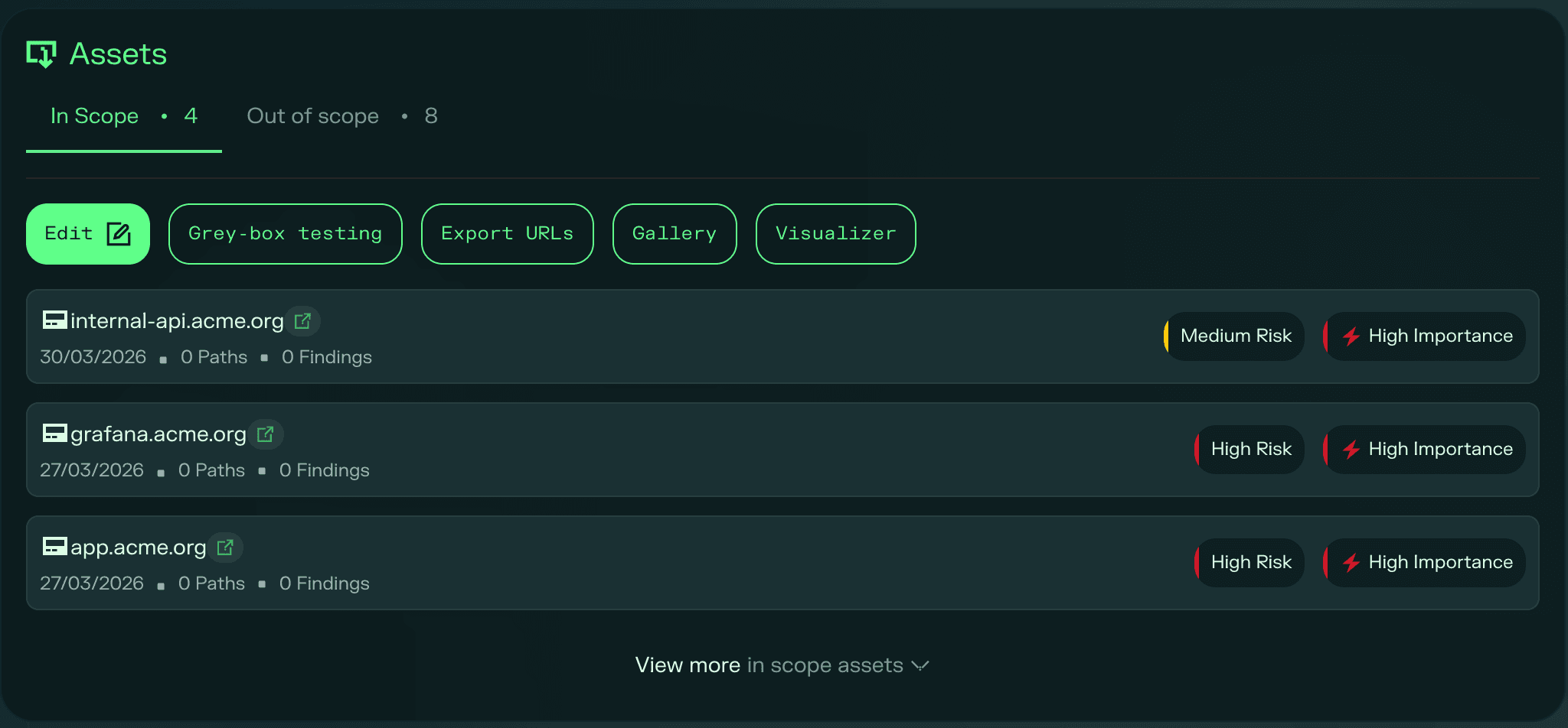 Test details assets in scope tab